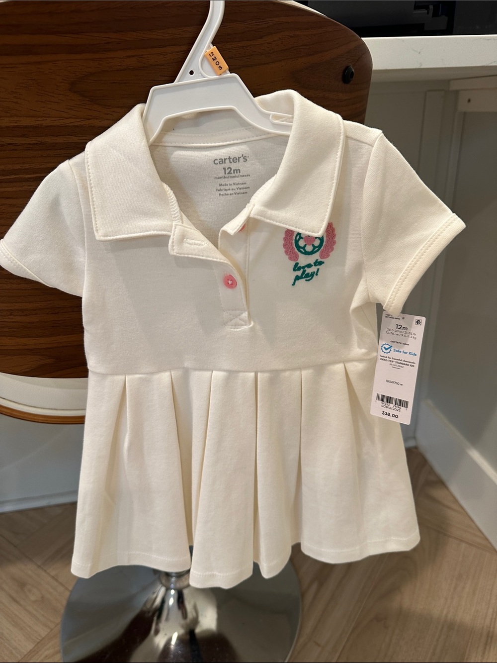 Carter's Baby Girl Cream Polo Dress - Soft Pleated Skirt, 12M